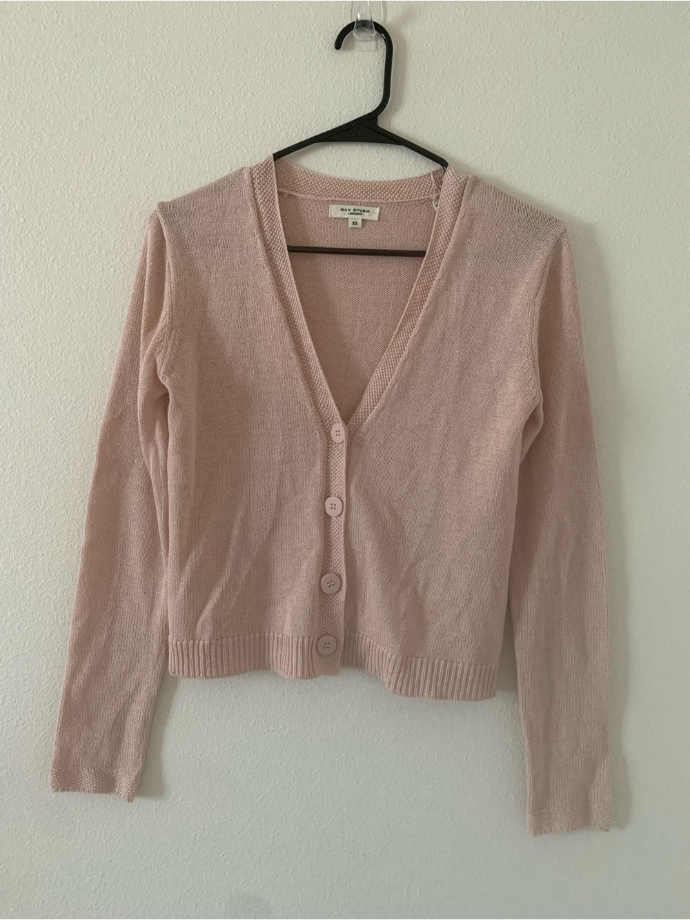 Max Studio Pale Pink V-Neck Button Front Cardigan